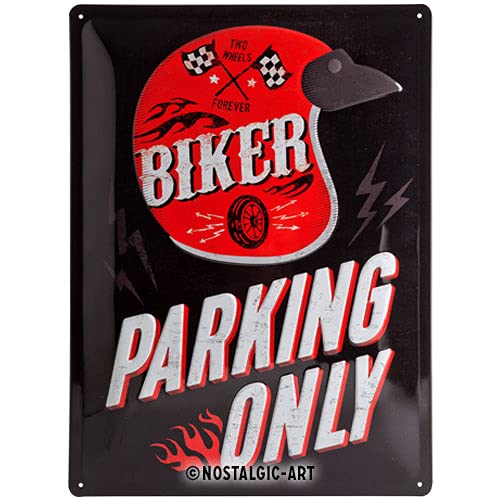 Nostalgic-Art Retro Blechschild Biker Parking Only – Helmet – Geschenk-Idee für Motorrad-Fans, aus Metall, Vintage-Design zur Dekoration, 30 x 40 cm