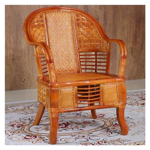 yixinzi-2024 Rattan-Akzentstuhl Rattan-Esszimmerstuhl, Terrassen-Rattanstuhl mit Rückenlehne und gebogenen Armlehnen, dekorativer Stuhl for Garten, Balkon und Terrasse Sessel(Orange)