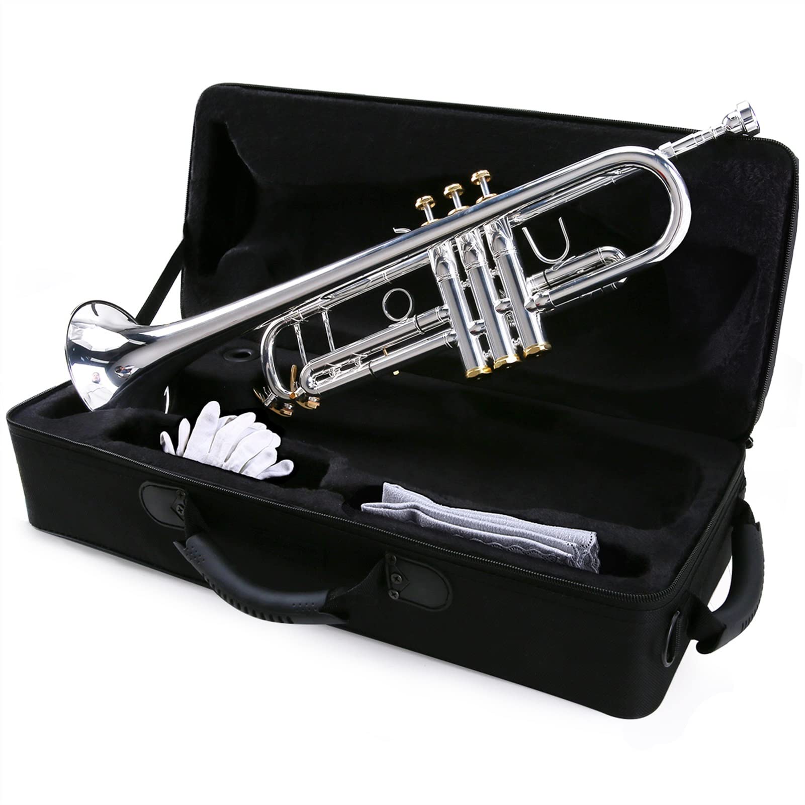 Präzises BB Trompeten Messing Material Versilberte Oberflächenknöpfe Windinstrument Mit 5C Mundstücktasche Handschuhe