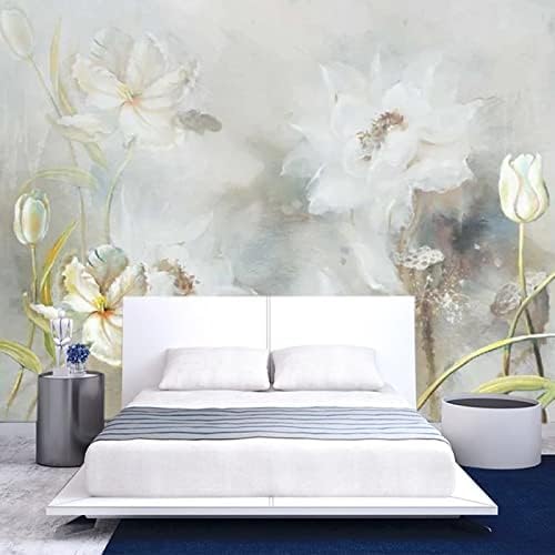 XLMING Weißer Lotus Handgemaltes Ölgemälde 3D Tapete Home Dekoration Wohnzimmer Sofa Schlafzimmer Tv Hintergrund Wand-150cm×105cm