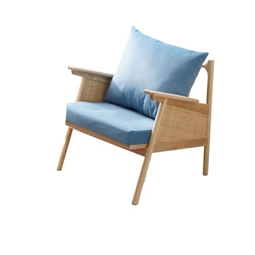 Rattan-Akzentstuhl Rattan-Lesestuhl – Sofastuhl aus Holz und Rattangeflecht im japanischen Stil for kleine Räume – bequemer Rattan-Loungesessel for Wohnzimmer, Schlafzimmer oder Balkon Sessel(Blue)