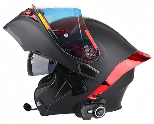 Modulare Bluetooth-Motorradhelme, ECE-zugelassener modularer Motorradhelm für Männer und Frauen, Rollerhelm mit Antibeschlag-Visier, zugelassen für Männer und Frauen G,XL61-62CM