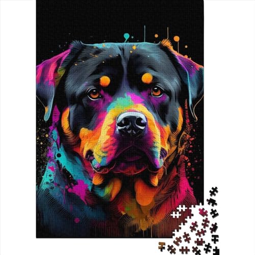 Rottweiler-Puzzle, farbenfrohes 1000-teiliges Puzzle für Erwachsene und Teenager, Holzpuzzle für Erwachsene und Teenager, einzigartiges Herausforderungsspiel, 75 x 50 cm