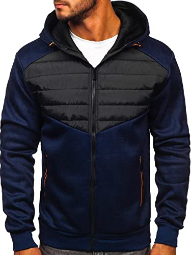 BOLF Herren Übergangsjacke Reißverschluss Outdoorjacke Schuljacke Classic Hoodie Freizeitjacke Kapuzenjacke Herbst Style J.Style KS2232 Dunkelblau L [4D4]