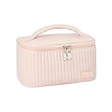 Kosmetiktasche Damen Reisen Toilettenbeutel Tragbare Feste Farbe Kosmetischer Aufbewahrungsbox Pu Leder Kosmetikbeutel-Rosa