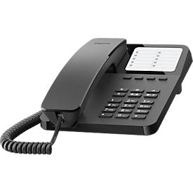 Gigaset Desk 400 - Schnurgebundenes Telefon mit elastischem Kabel - Platz für 10 Kurzwahleinträge - Wahlwiederholung - hörgerätekompatibel - MFV- oder Impulswahl einstellbar, schwarz