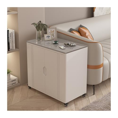 FUHAI-666 Leichter Luxus-Sofa-Seitenschrank, Lückenschrank, Haushalts-Multifunktions-Ablageschrank, Sofa-Seiten-Teetisch, Aufbewahrungstisch(White+Gray)