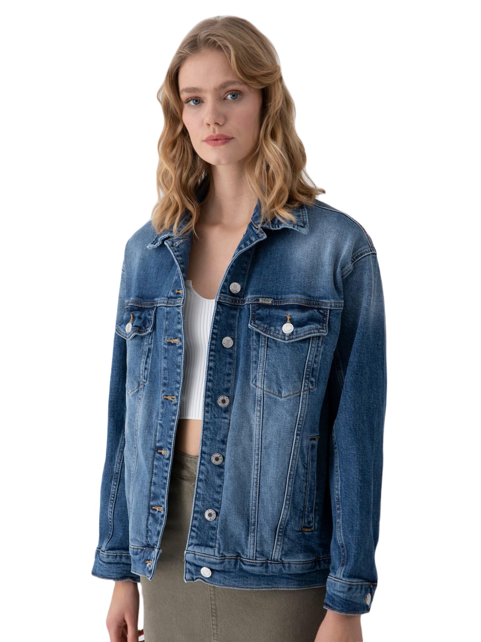 LTB Jeans Damen Monalis Jeansjacke, Heix Wash 54091, Oversized