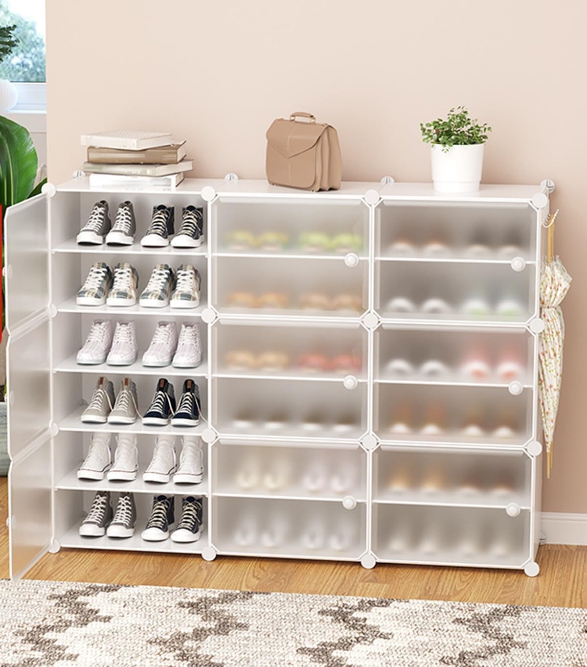 Schuhschrank-Organizer, multifunktionales modulares Würfel-Aufbewahrungs-Schuhregal mit Seitentür, für Flur, Schlafzimmer, Eingangsbereich, Wohnzimmer für alle Arten von Schuhen, abnehmbare