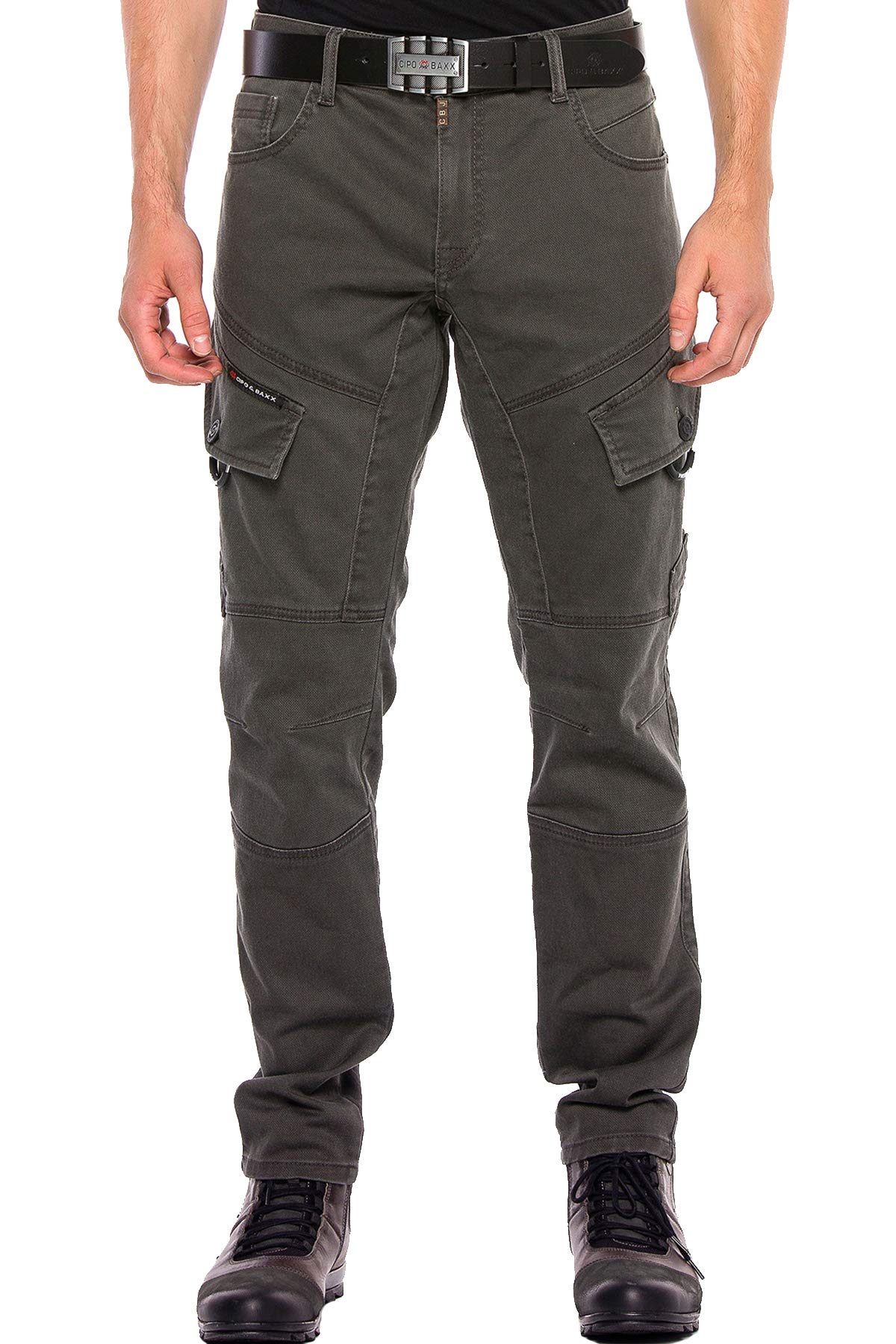 Cipo & Baxx Herren Cargo Hose Denim Regular Straight Fit Jeanshose Design Hose Khaki W 40 L32