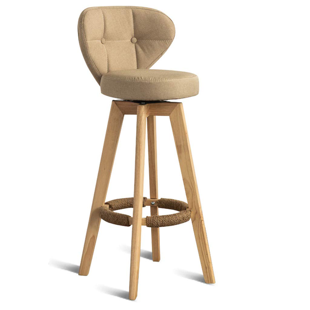 Barhocker Stuhl Barhocker Fußstütze mit Rückenlehne Drehsitz Beige Leinenbezug Frühstückshocker Esszimmerstühle für Küche, b, Café Barhocker mit Holzbeinen Tragkraft 150 kg (Holzsitzhöhe: 63 cm) Run