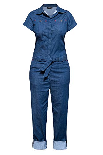 Queen Kerosin Damen Denim Jeans Jumpsuit | Vintage | Coolmax | Bindegürtel Und Eingrifftaschen