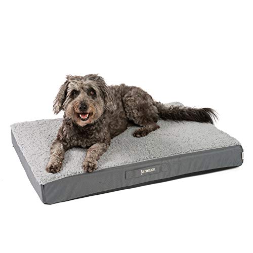 JAMAXX Orthopädische Hunde-Matratze Gelenkschonend Memory Visco Schaum Waschbar Abnehmbarer Lammfell Bezug/Wasserabweisendes Oxford Gewebe - Robustes Kuschliges Hundebett PDB1012, 90x65 (M), Grey