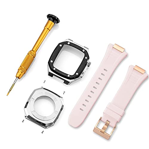 KANUZ Edelstahlarmband für Apple Watch, Armbandmodifikation, 45 mm, 44 mm, 41 mm, Metall-Mod-Kit-Set für iWatch Serie 8, 7, 6, SE, 5, 4, 3, 2, 1 (Farbe: Schwarz, Silber, Größe: 41 mm)