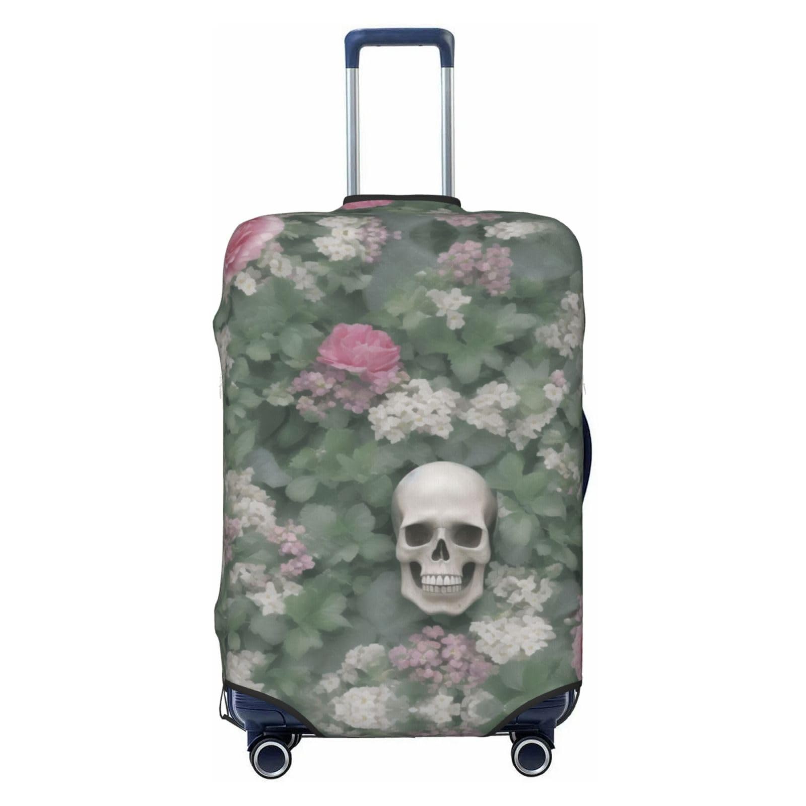 Miniks Reisegepäckhülle mit Blume und Totenkopf, strapazierfähig, passend für 45,7 - 81,3 cm große Gepäckstücke, Größe XL, Schwarz, X-Large