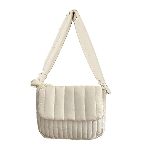 ohodhmnu Damen Tote Bag Nylon Tasche Crossbody Casual Bag Große Kapazität Schultertasche für Mädchen Frauen Schultergurt Verstellbar Trendy Tasche, beige, with scarf