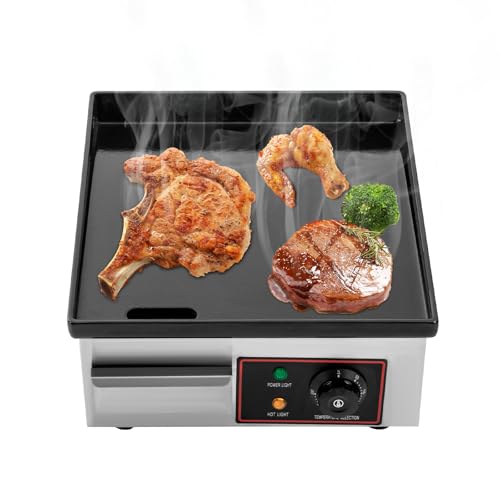 Elektrische Griddleplatte Bratplatte 1700W Elektrisch Glatt Bratplatte 36x38x19cm Elektro Grillplatte Edelstahl Tragbarkeit Gastrogrill Gusseisen Plancha für Restaurants Küche Gewerbe Haushalt