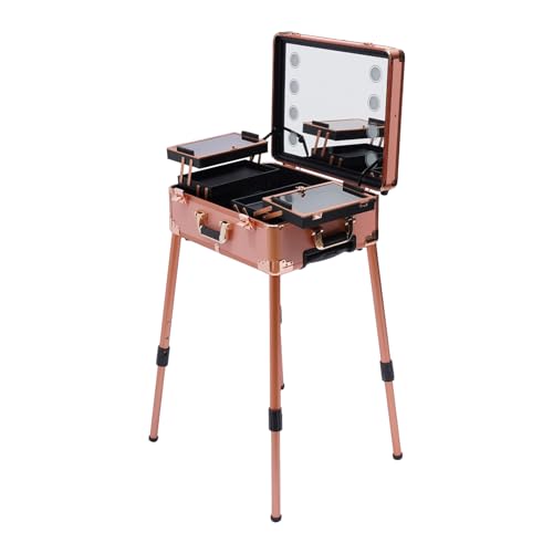 Kosmetikkoffer Trolley Schminkkoffer Make-up Koffer Beauty mit Spiegel &4 Rollen und 8 LED-Lampen kann in DREI Höhen eingestellt Werden 3 Farben und Dimmbarkeit, Kosmetiktasche mit Schubladen