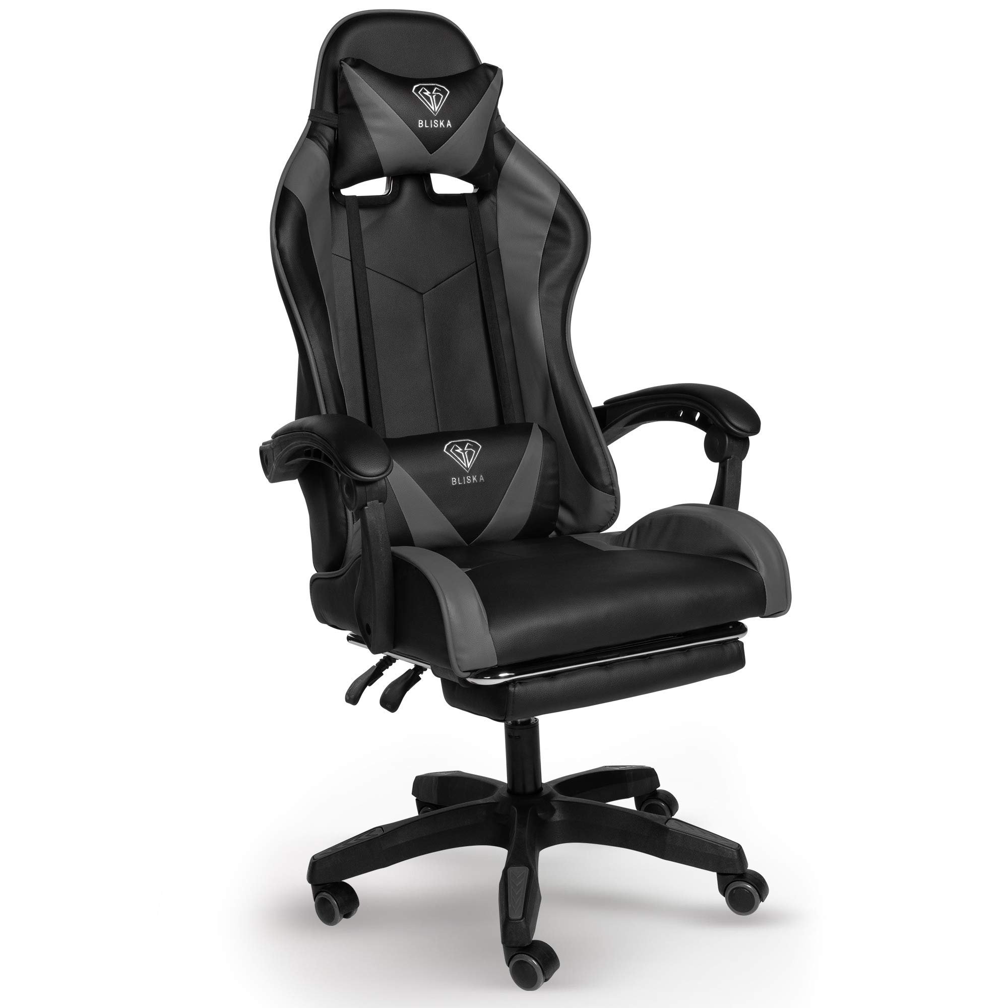 Trisens Gaming-Stuhl mit Fußstützen - Bürostuhl ergonomisch stufenlos einstellbar - Gamer Chefsessel, Computer Office Chair, Schreibtischstuhl, Büro Stuhl, Farbe:Schwarz/Grau