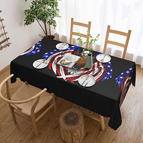 DMORJ Tischdecke mit USA-Flagge, Patriotischer Adler, waschbar, quadratische Spitze, 137,2 x 182,9 cm, perfekt für Buffet-Tische, Partys, Urlaubsessen usw