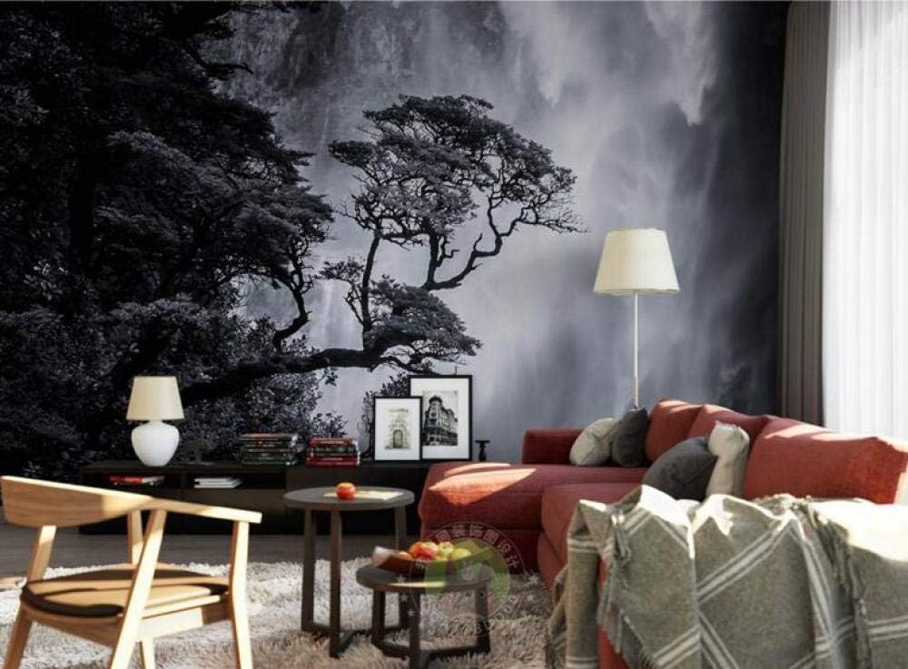 Schwarz-Weiß-Landschaft Wasserfall 3D Tapete Poster Restaurant Schlafzimmer Wohnzimmer Sofa TV Dekorative Wand-150cm×105cm