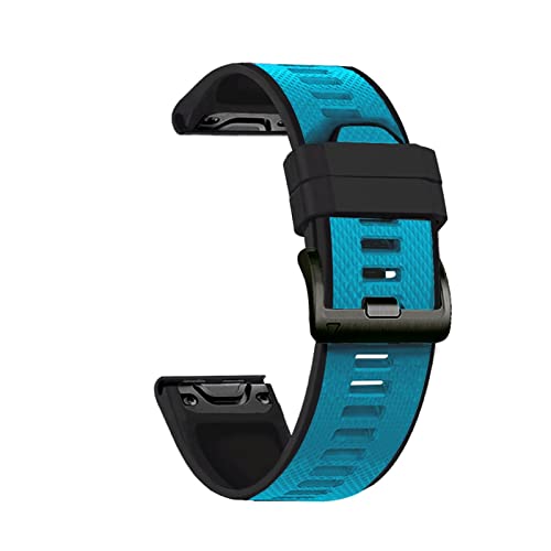 MINGSHAN 22mm Schnellrelease-Silikon-Armbandband, kompatibel mit Garmin FENIX 6 PRO FENIX 5 Forerunner 935 945 Ansatz S62 Marq. Intelligentes Uhrenband(Skyblue black,For Fenix 6)