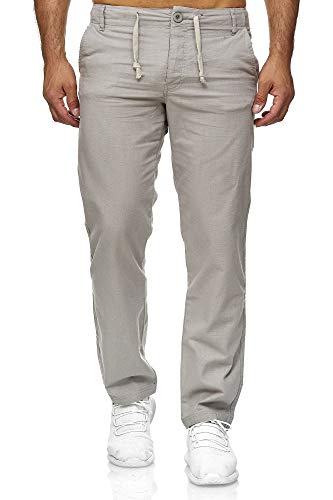 Reslad Leinenhose Männer Chino Herren-Hose lockere Sommer Stoffhose Freizeithose aus bequemer Baumwolle lang RS-3000 (XL, Hellgrau)