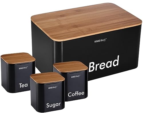 Kinghoff 4-teiliges Aufbewahrungsboxen-Set für die Küche, enthält Brot, Kekse, Tee, Kaffee, Zucker