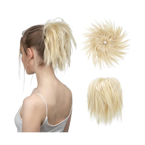 Haarteile Haarknoten Synthetisches Kunsthaar, unordentlicher Dutt, Chignon, elastisches, flexibles Band, Haargummi, lockiges Haarteil, synthetische Verlängerung Brötchen Haare(Beach Blonde)