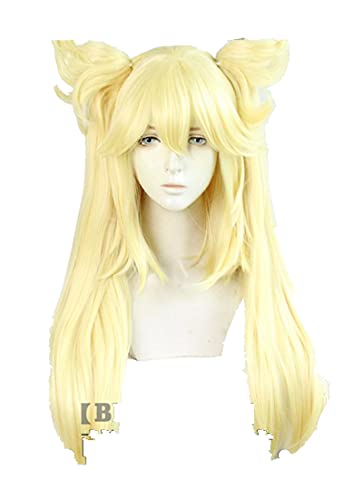 LINLINCD-Ninny Spangcole Cosplay. Wigs Goldene Lange doppelte Pferdeschwanz Hitzebeständige Haarperücke for Karneval Halloween-Party+c