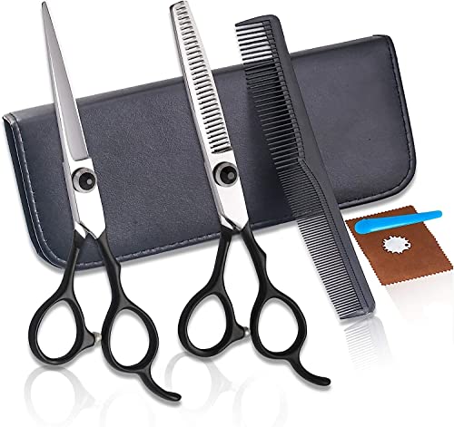 Haarschneidescheren-Set, Schwarz, 6,0 Zoll, Friseurschere, Flachzahnschere, Effilierschere, Ponyschere, Friseurscheren-Set, Edelstein-Set