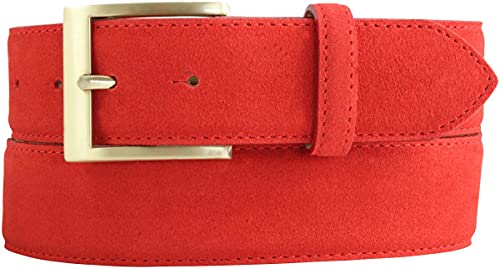 BELTINGER Jeans-Gürtel aus Veloursleder mit goldener Gürtelschnalle 4 cm | Velour-Ledergürtel 40mm | Herren-Gürtel Wildleder-Gürtel 4cm | Rot 95cm