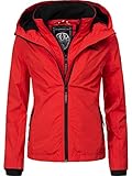 MARIKOO leicht gefütterte Damen Übergangsjacke kurz Outdoor-Jacke mit kuscheligem Fleece-Innenfutter und großer Kapuze Erdbeere Rot Gr. XS