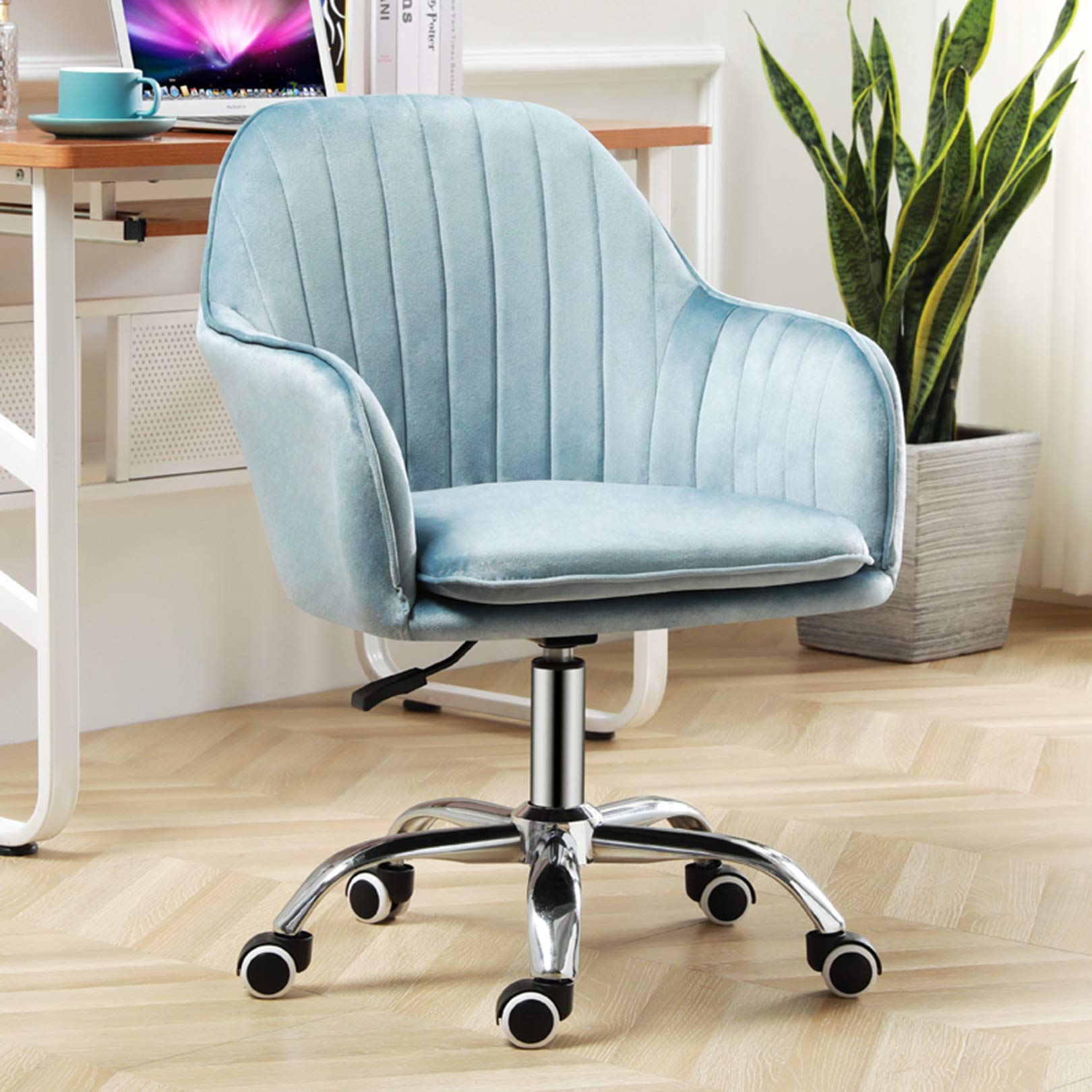 Drehbarer Schreibtischstuhl mit mittelhoher Rückenlehne, Computerstuhl, ergonomischer Home-Office-Stuhl, Drehstuhl aus Samt mit Hebeverstellung, Schminkstuhl für das Wohnzimmer im Home-Office für de