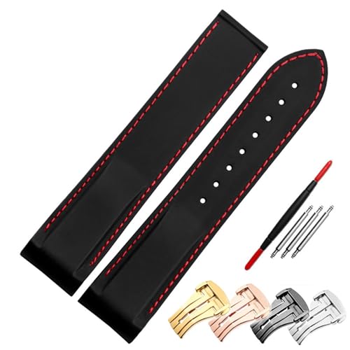 NEYENS Gummi-Uhrenarmband, 20 mm, 22 mm, Silikon, geeignet für Omega-Uhrenarmband, Faltschließe, gebogene Enden, Armbanduhren, 22mm black buckle, Achat