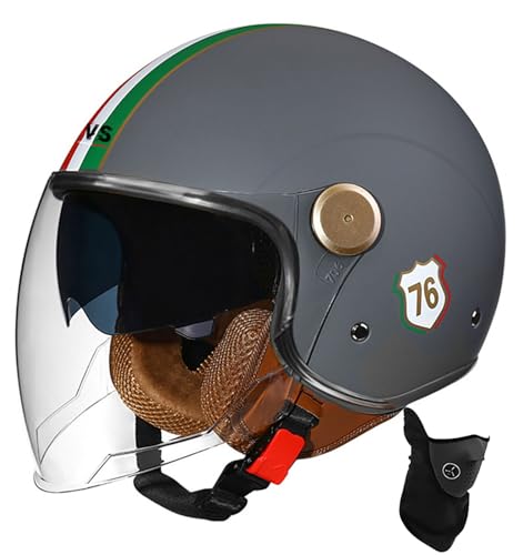 Offener Helm, Motorrad-Halbhelm, DOT/ECE-Zugelassener Motorrad-Sturzhelm Mit Sonnenblende, Retro-Vintage-Stil, Motorrad-Vespa-Jet-Helm Für Kinder, Jugendliche, Männer Und Frauen 27,M 56-57cm