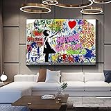 Banksy Never Give Up Ballon Mädchen Affe Leinwandbild Straße Graffiti Kunst Wand Poster Drucke Wandkunst Schlafzimmer Dekor 50x70cm Rahmenlos