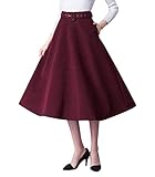 Damen Retro Elegante Hohe Taille Midi Wollrock a Linie Passenden Gurt Herbst Winter Warm Mode Röcke Langen Wolle Rock Ausgestelltem Feste Farbe Rock (M (Taille: 68 cm, Länge: 75 cm), Weinrot)