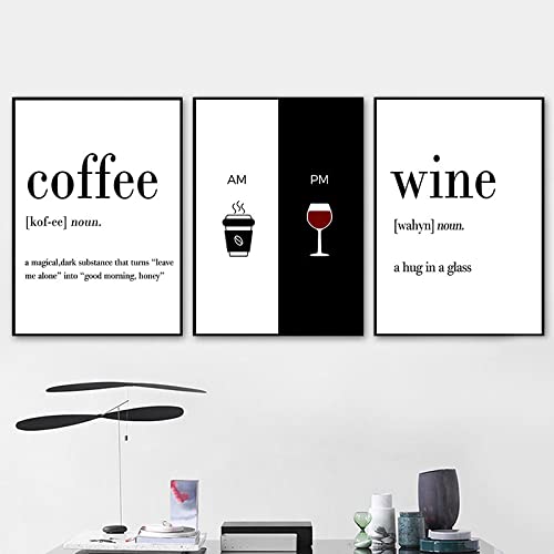 Wein Kaffee Zitat Wand Bilder Bild Für Wohnzimmer Schwarz Weiß Restaurant Küche Poster Leinwand Bild Moderne Poster Kunstdrucke Dekor Rahmenlos 50×70cm×3pcs