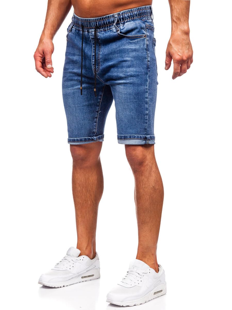 BOLF Herren Jeans Shorts Kurze Jeanshose Stretch Denim Bermudas Kurze Hose Cargo Cargoshorts Used Look Baumwolle Sommer Freizeithose Slim Fit 9315 Dunkelblau S [7G7]