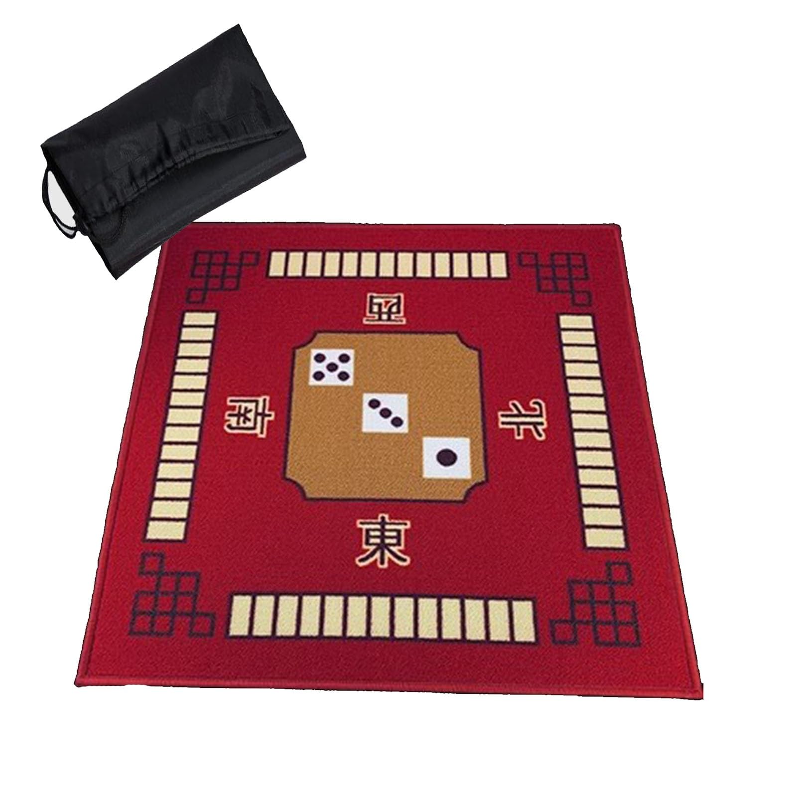 Mahjong Tischmatte,Kachel Spiele Tischabdeckung, Quadratisch mit Tragetasche, Geräuschreduzierung, Spielkartenmatte for Poker, Kartenspiele, Brettspiele, Kacheln, Mahjong-Spiele(Red,30.7x30.7inch)