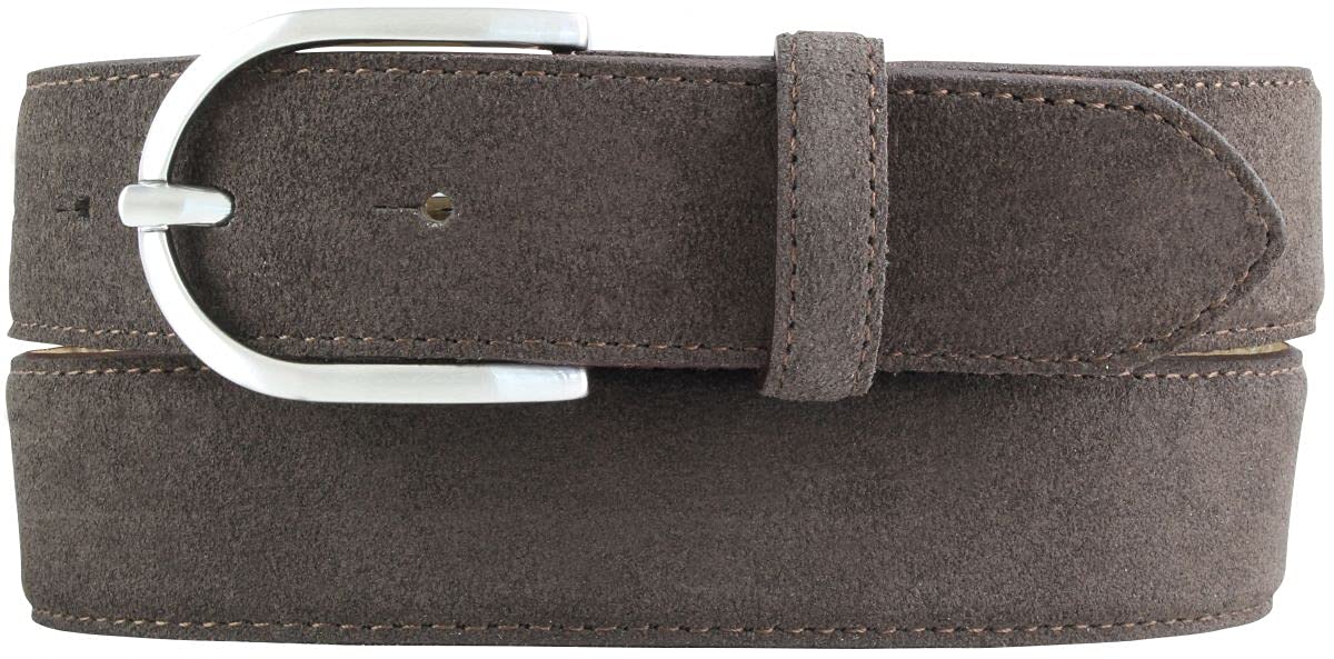 BELTINGER Damen-Gürtel aus Veloursleder 3,5 cm | Velour-Ledergürtel für Damen 35mm | Wildleder-Gürtel mit runder Gürtelschließe | Dunkelbraun 85cm