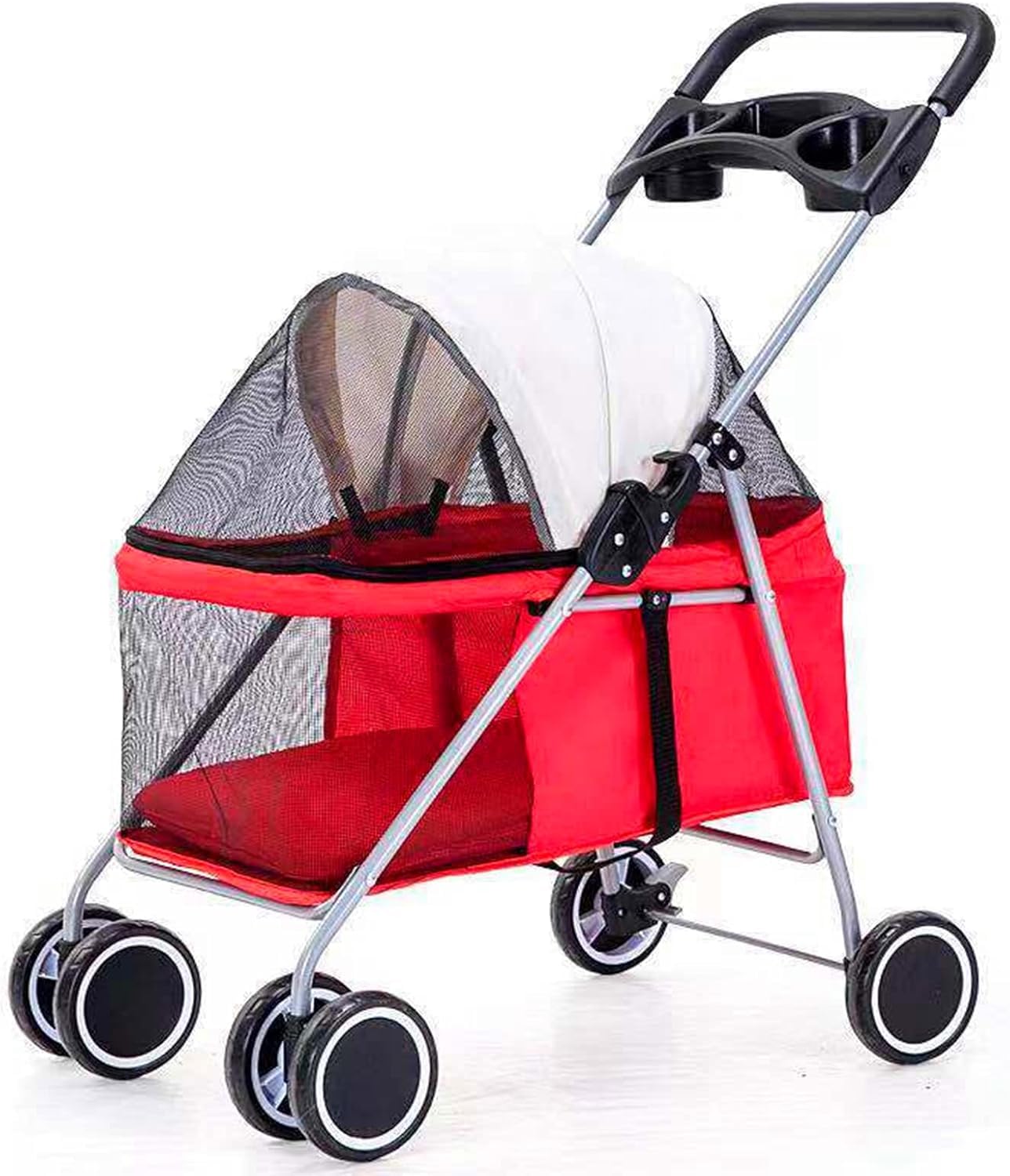 Tragbarer Kinderwagen für Katzen und Hunde, zusammenklappbarer Haustier-Kinderwagen, Haustier-Rollstuhl, Rot