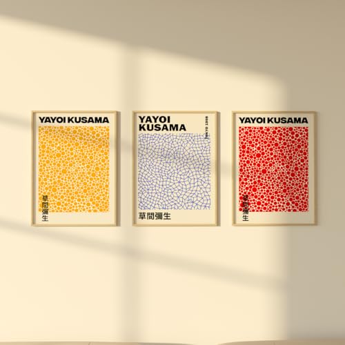 ZoeyAustin® 3 Doppelseitiges Kunstdruck Poster Set, Ohne bilderrahmen, 3x DIN A3, Stilvolles Wand Poster, 6 Wandbilder, Beidseitige Bilder (Kusama 1)