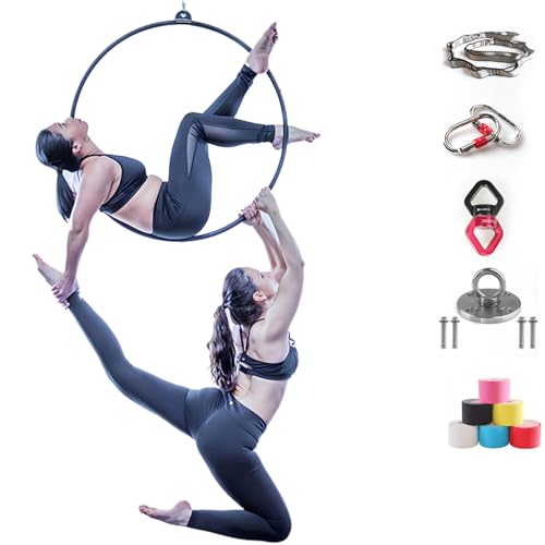 ROGHA Aerial Hoop, Lyra Hoop Set Edelstahl 85cm/90cm Single Point Hoops Circus für Anfänger Profis, Aerial Ring Kit mit Rigging Tragetasche, Aerial Yoga Ausrüstung,85cm-3.2cm