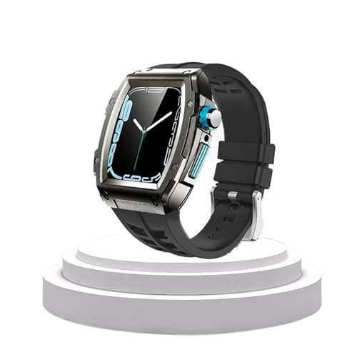 TONECY Edelstahl-Modifikationsset für Apple Watch, 44 mm, 45 mm, Metallgehäuse, Gummiband, Uhrenarmband für iWatch Serie 8, 7, 6, 54, SE