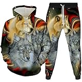 RIAAJ 3D wolf Jogginganzug Herren Jogging Sportanzug Fitness Sporthose Hose Hoodie Herren Trainingsanzug Zweiteiliges Set Freizeitanzug mit Löwen Tigermuster Sportsw (A9,XL)