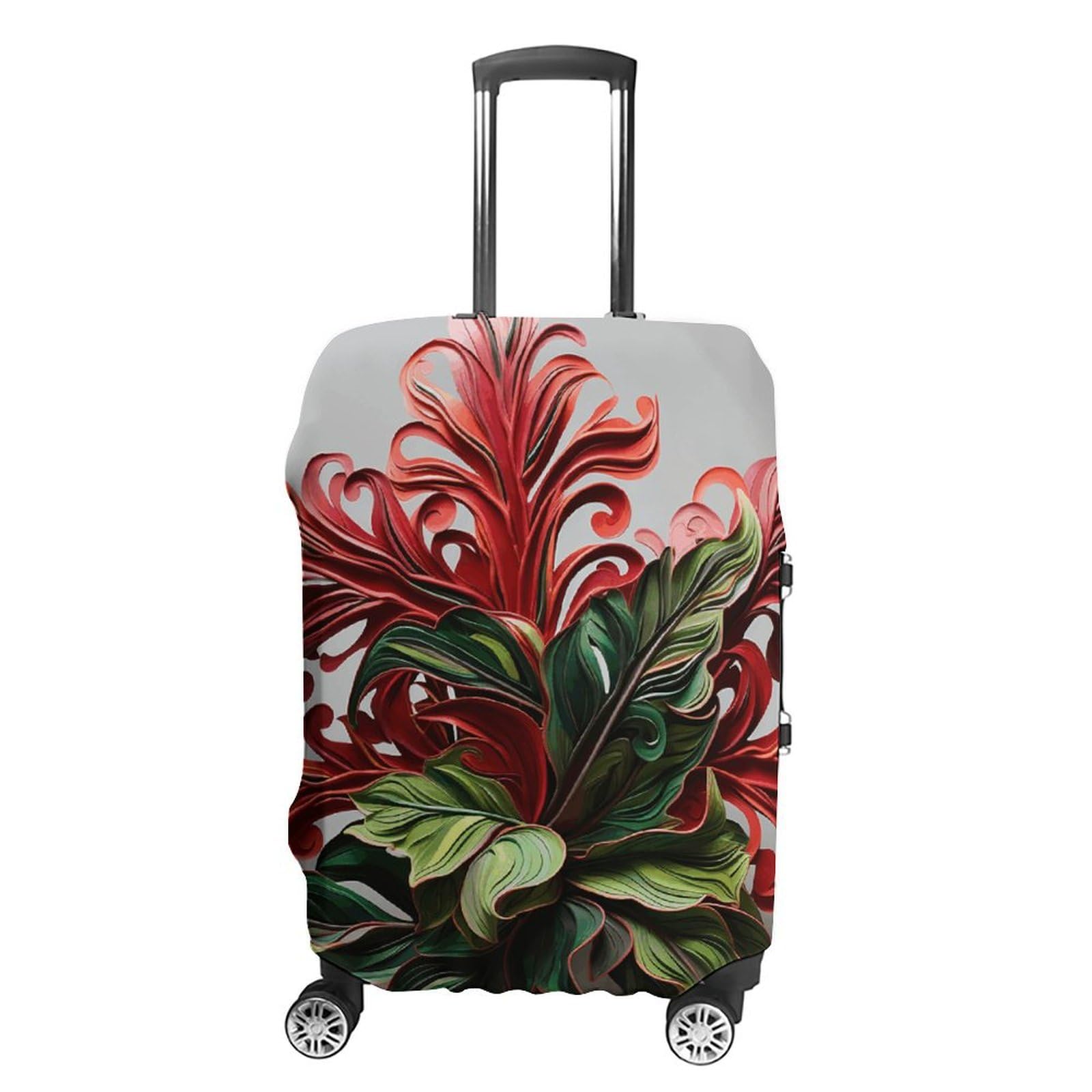 CSGJMYGS Reisegepäckabdeckung, elastisch, waschbar, modisch, kratzfest, rote und grüne Blumen, Kofferschutz, passend für 45,7 - 81,3 cm Gepäck, rote und grüne Blumen, XL, Rote und grüne Blumen, XL