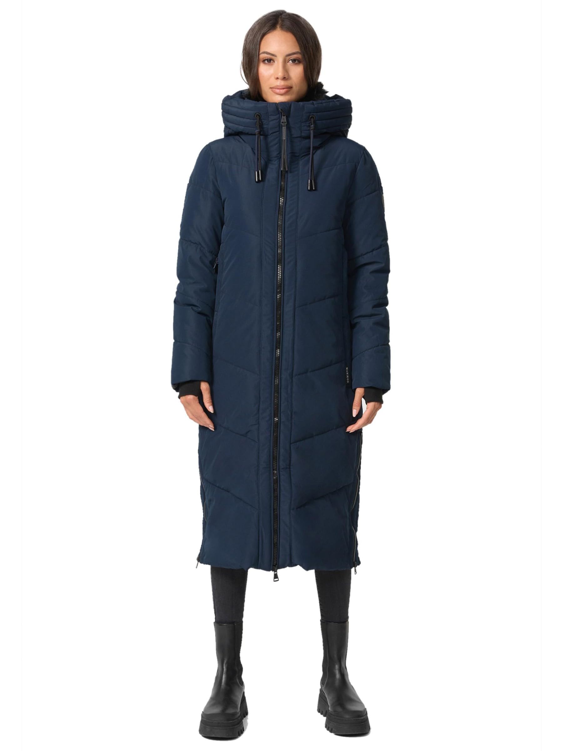 MARIKOO Damen Winterjacke Wintermantel Parka lange Winter Stepp Jacke B979 [B979-Nadar-Navy-Gr.L]