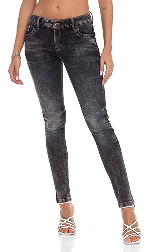 Cipo & Baxx Damen Jeans Hose Slim Fit Straight Denim Pants WD443 Anthracite W30 L34